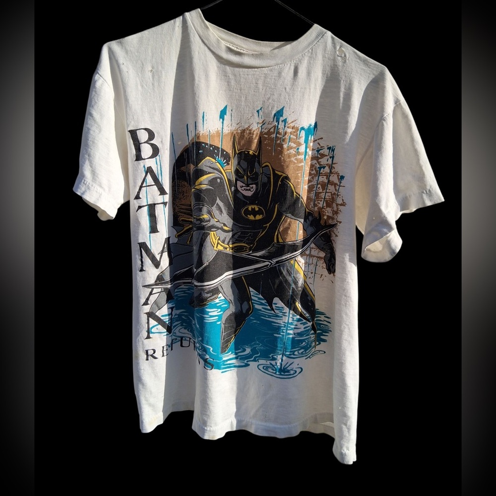 Vintage 90s Batman Returns White T Shirt Size Large Lightly Distressed